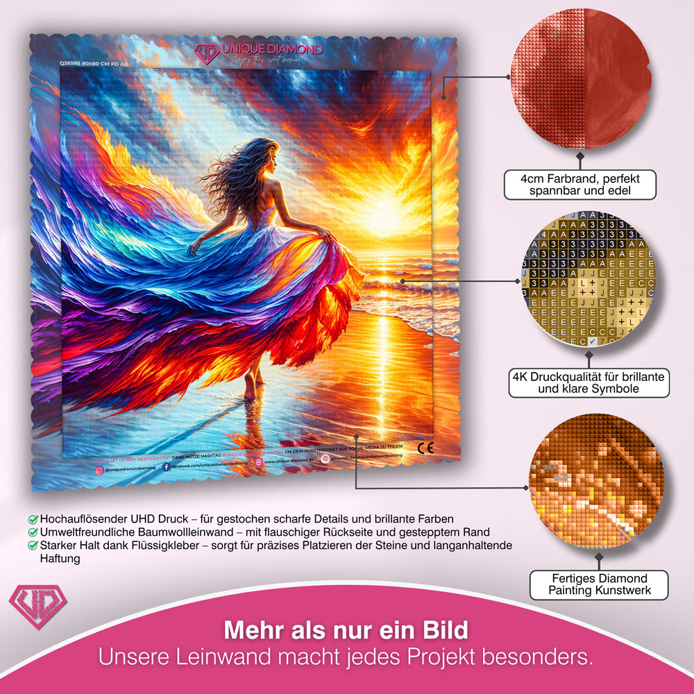 5D Diamond Painting – Elenas Feuerkleid im Sonnenuntergang Unique-Diamond