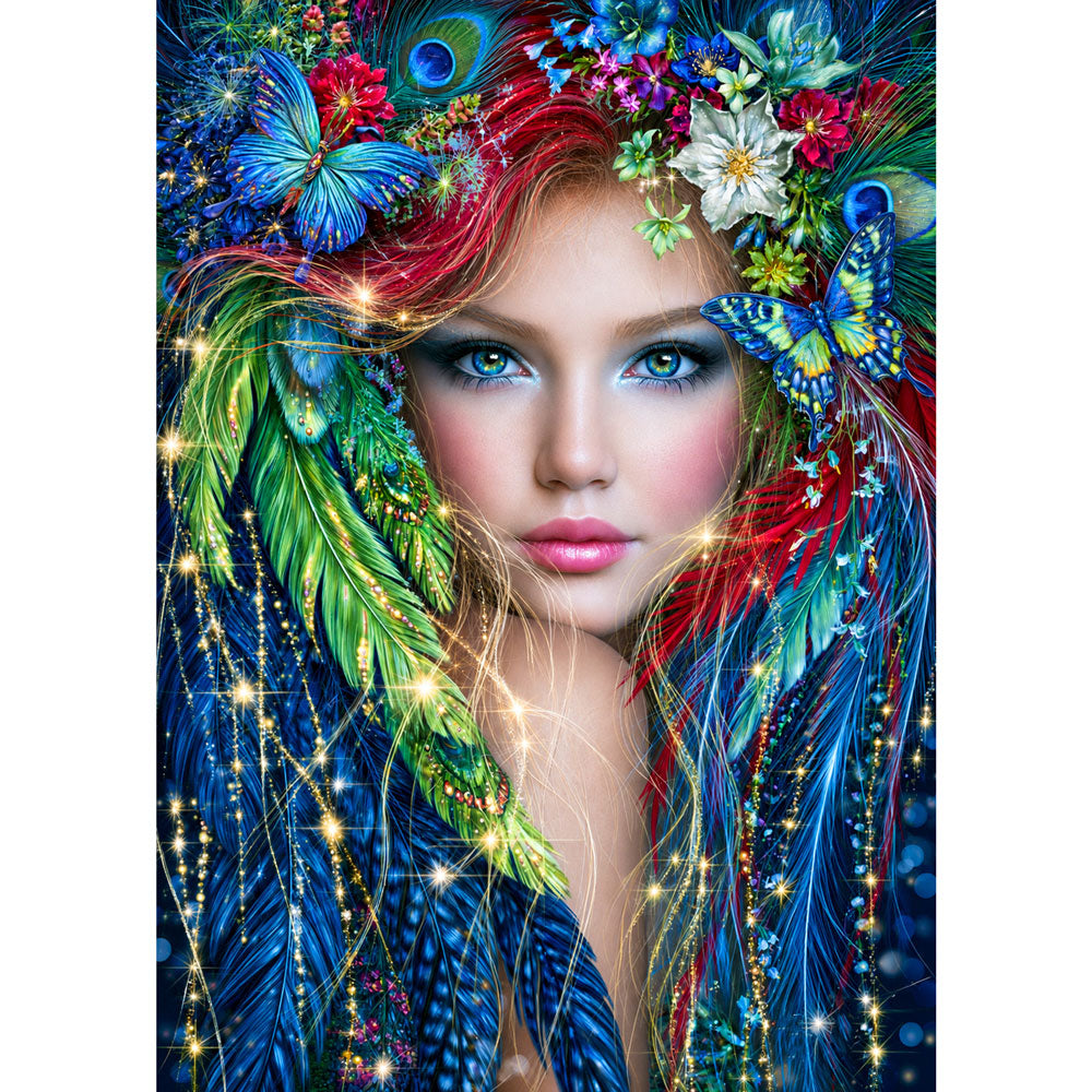 5D Diamond Painting – Elenya – Hüterin der Pfauenfedern | Unique Diamond