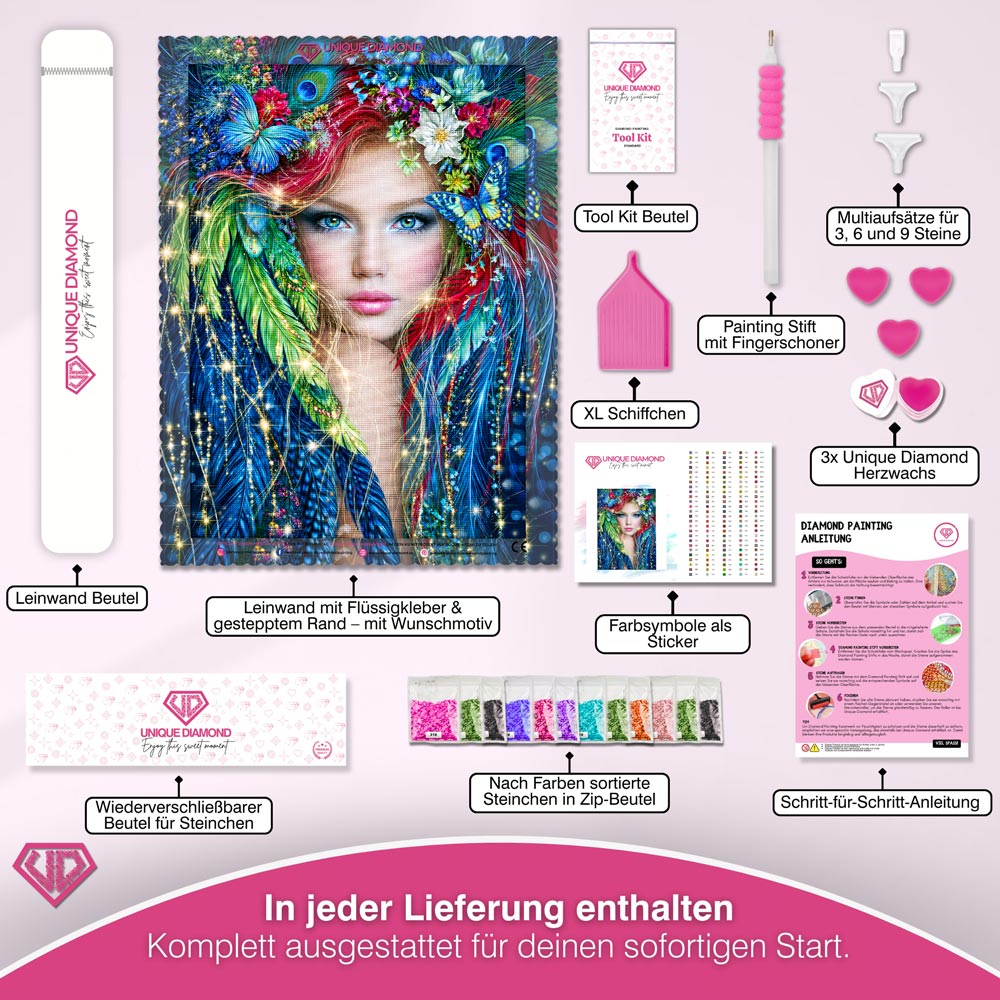 5D Diamond Painting – Elenya – Hüterin der Pfauenfedern