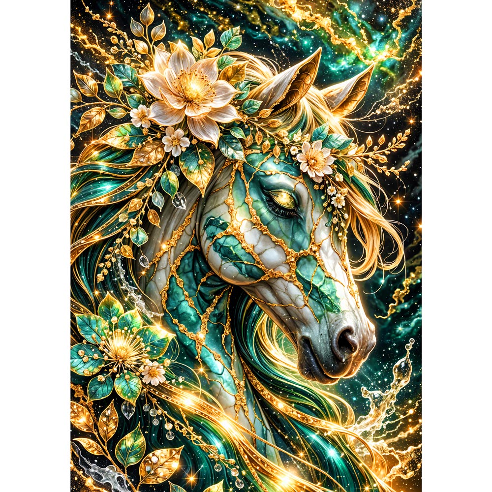 5D Diamond Painting – Emerald Celestial Horse, Unique-Diamond