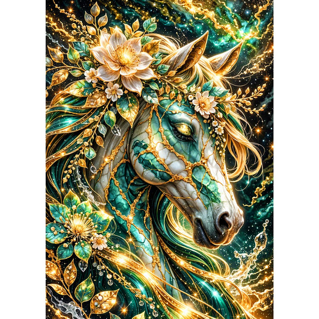 5D Diamond Painting – Emerald Celestial Horse, Unique-Diamond