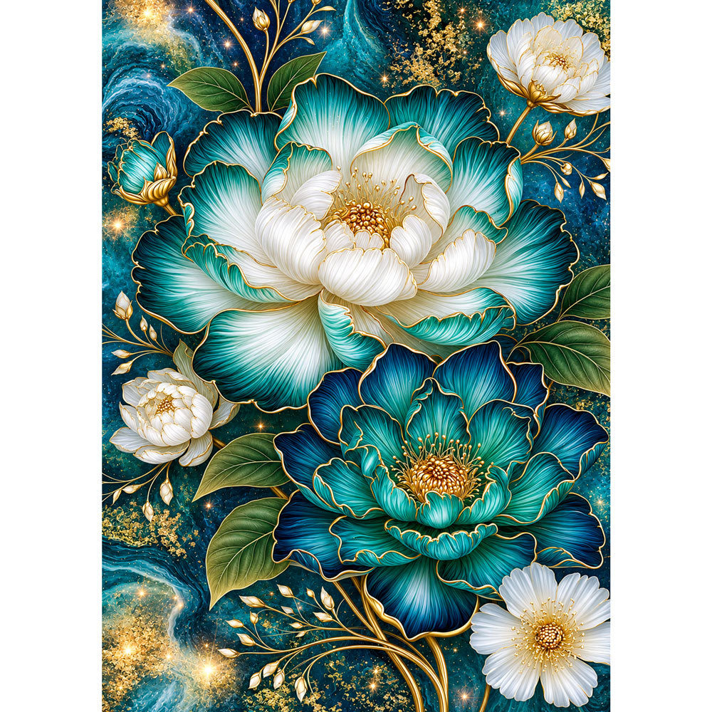 5D Diamond Painting – Emerald Golden Bloom | Unique Diamond
