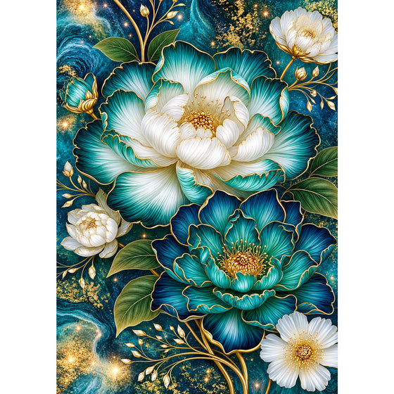 5D Diamond Painting – Emerald Golden Bloom | Unique Diamond