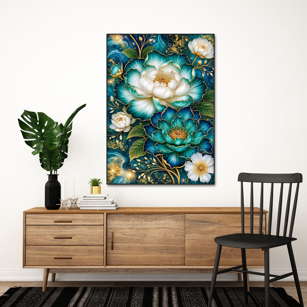 5D Diamond Painting – Emerald Golden Bloom