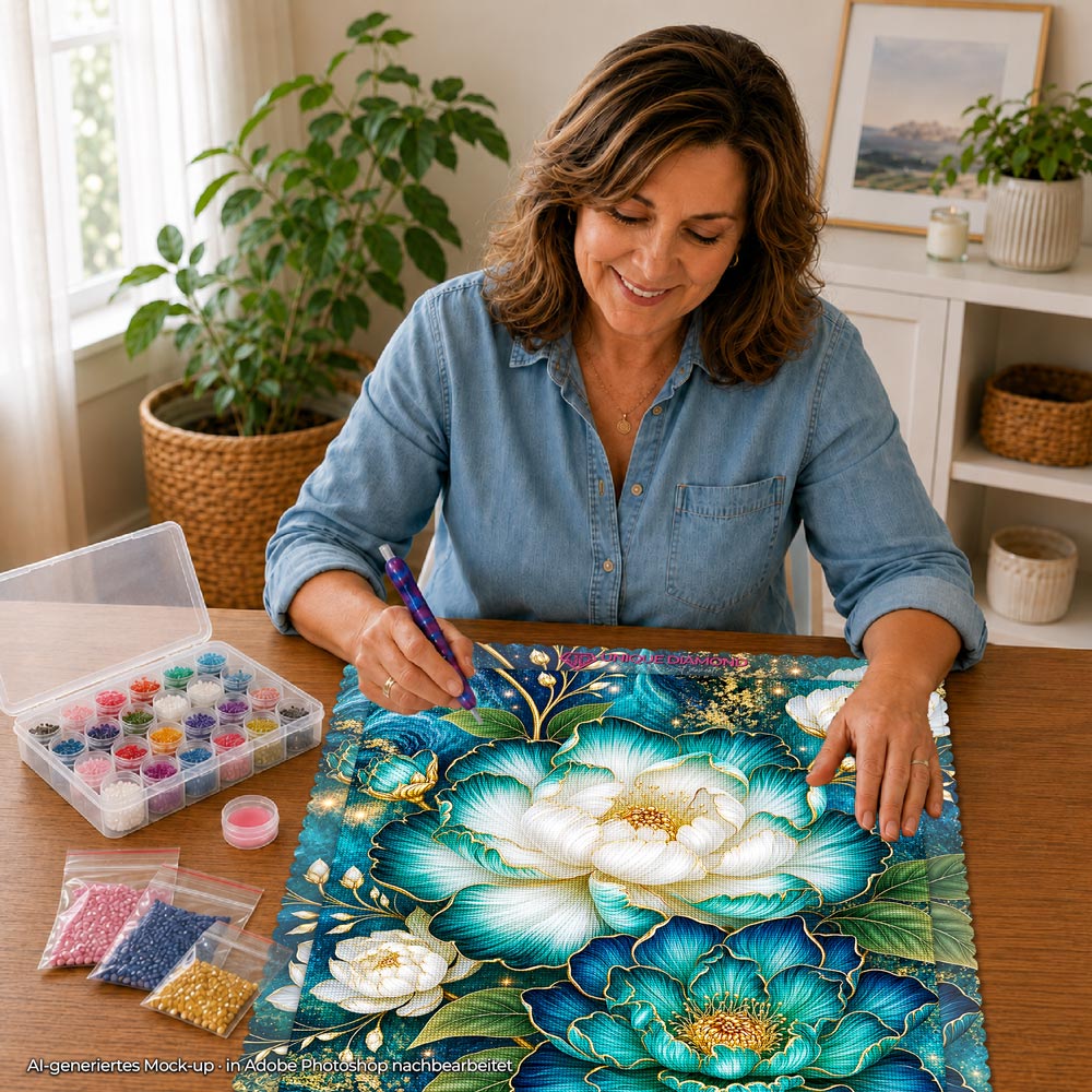 5D Diamond Painting – Emerald Golden Bloom