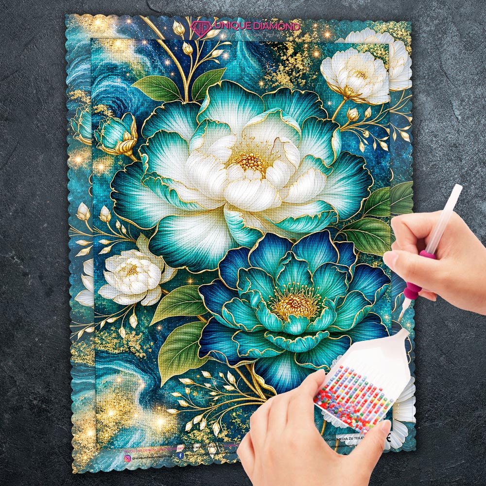5D Diamond Painting – Emerald Golden Bloom