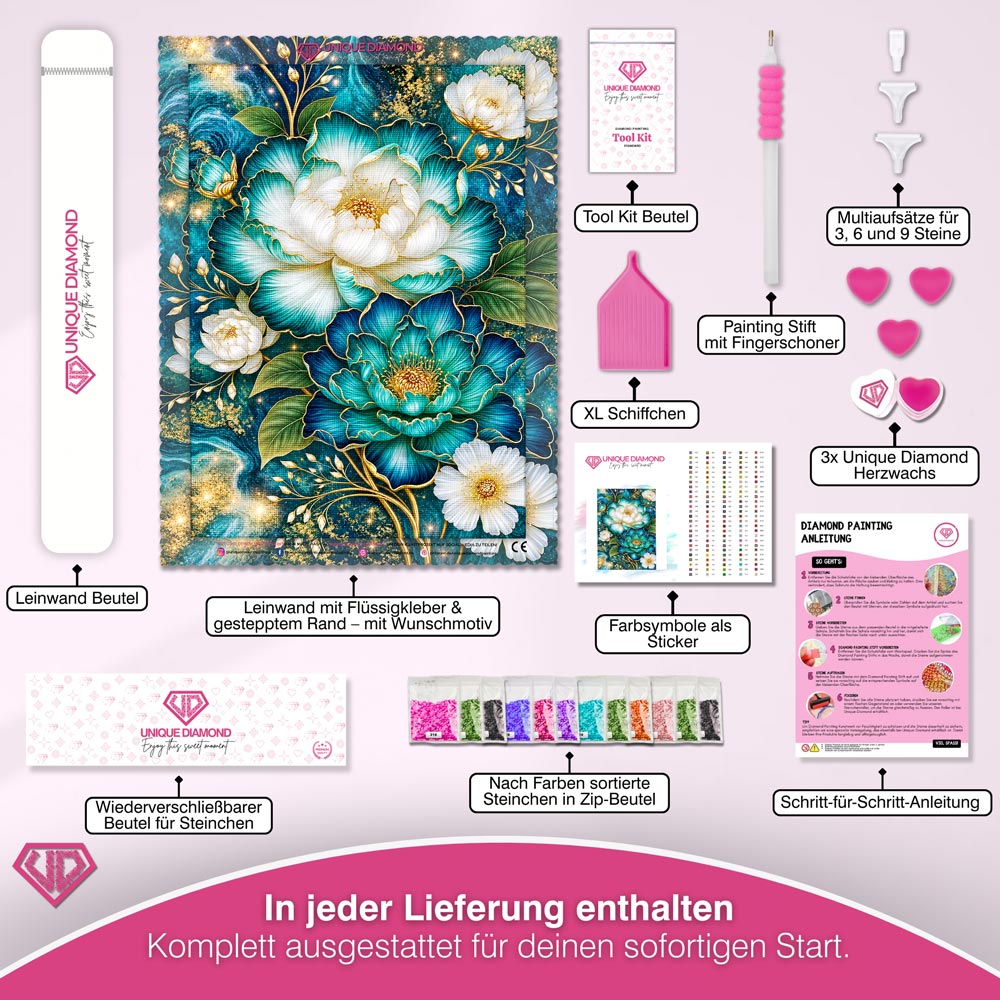 5D Diamond Painting – Emerald Golden Bloom