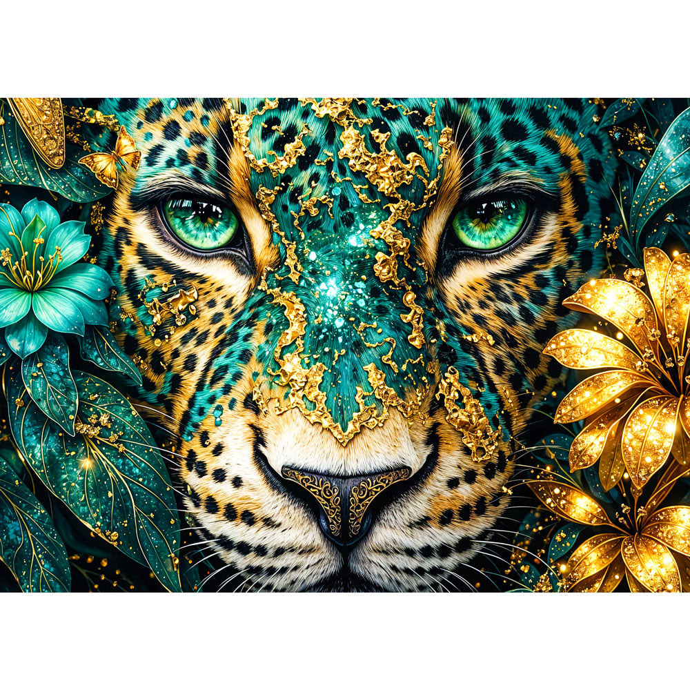 5D Diamond Painting – Emerald Leopard Majesty | Unique Diamond