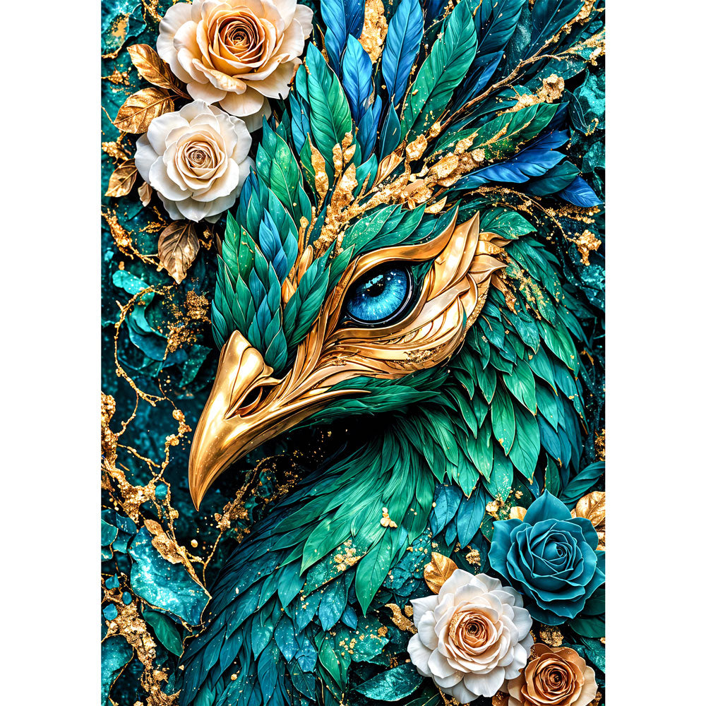 5D Diamond Painting – Emerald Phoenix Bloom, Unique-Diamond