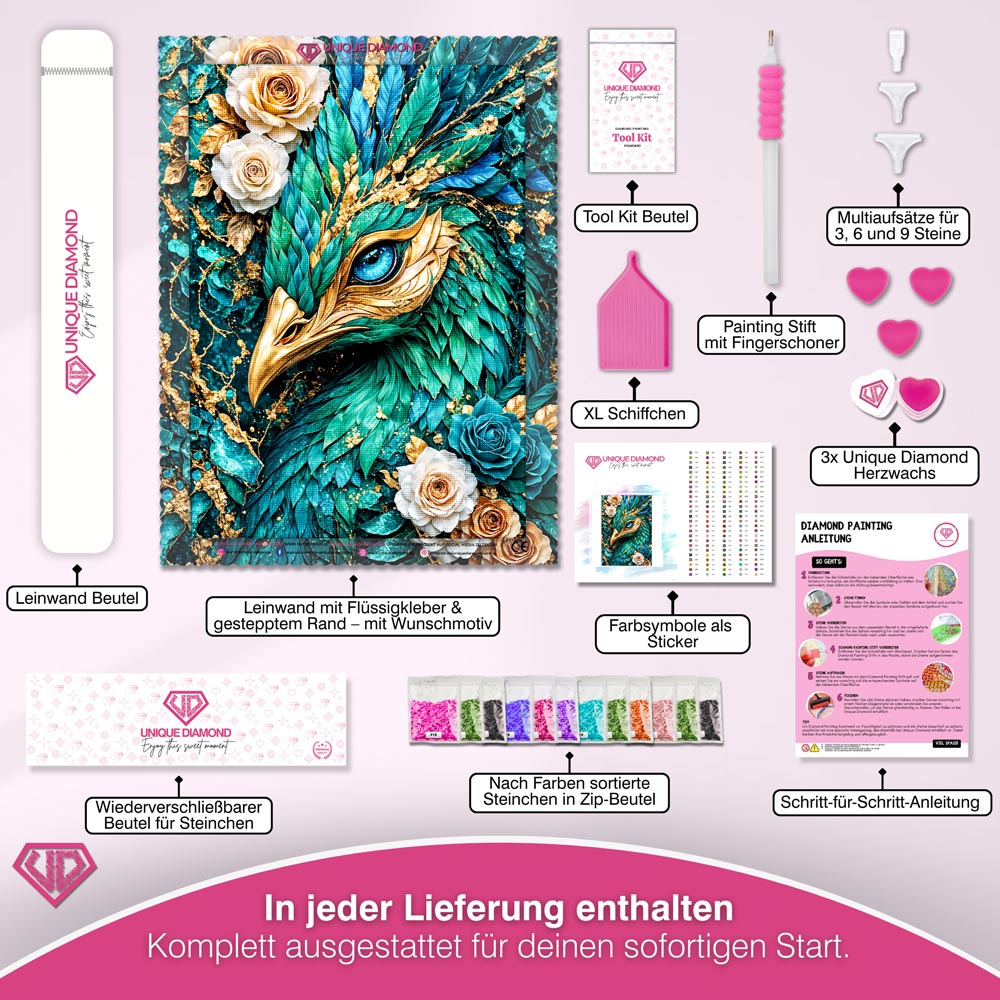 5D Diamond Painting – Emerald Phoenix Bloom