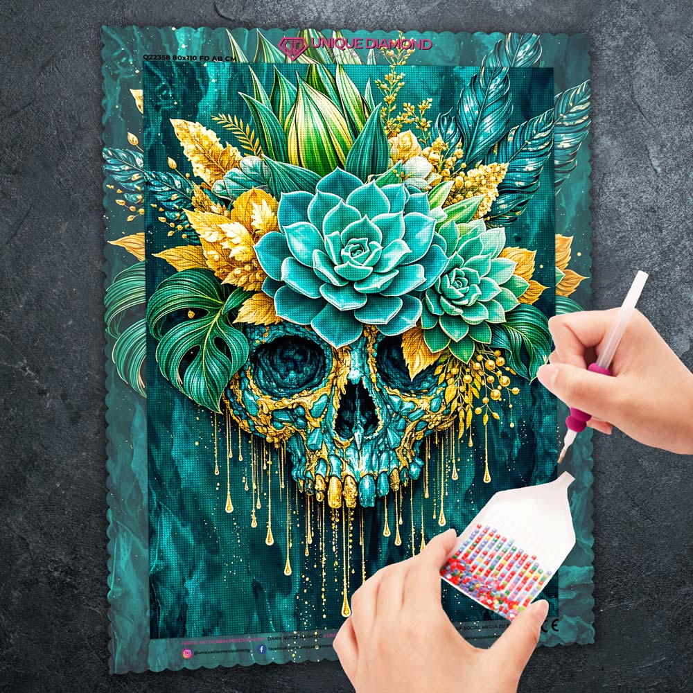 5D Diamond Painting – Emerald Skull Bloom