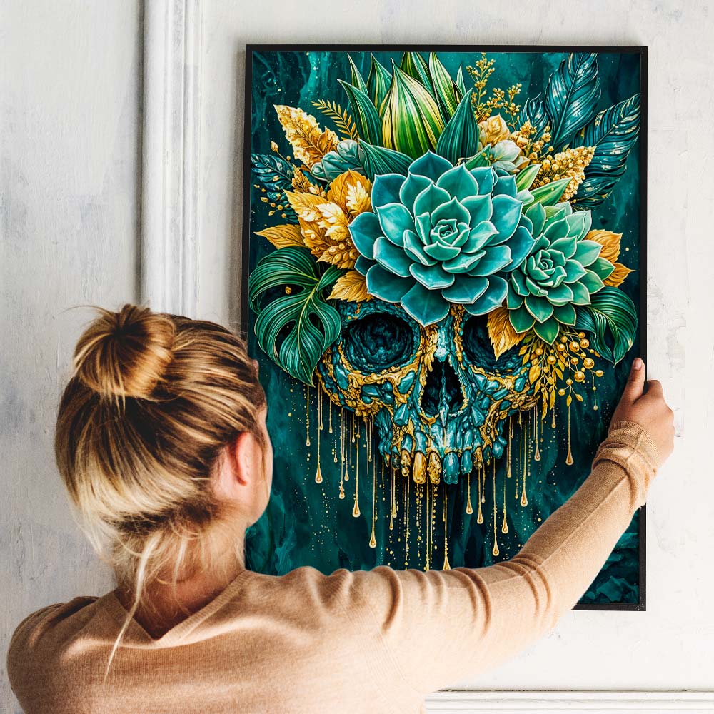 5D Diamond Painting – Emerald Skull Bloom