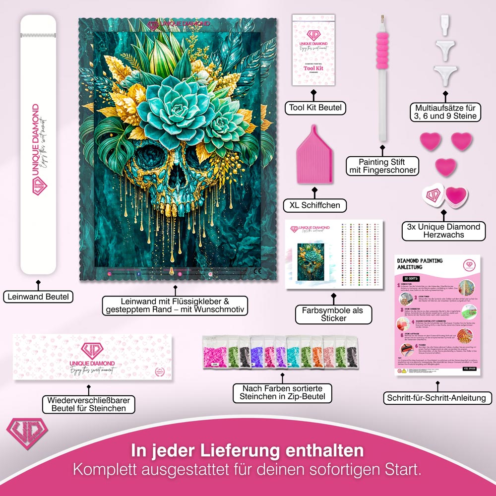 5D Diamond Painting – Emerald Skull Bloom
