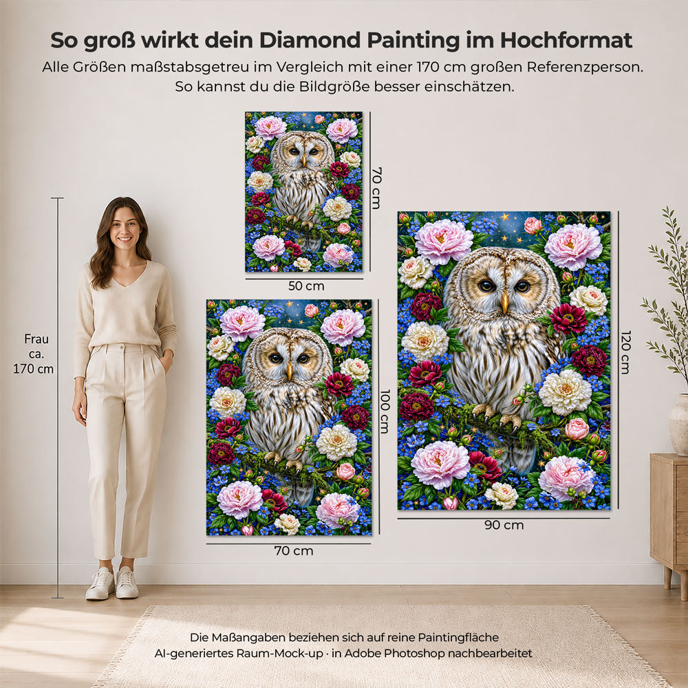 5D Diamond Painting – Eule im Garten der Sternenblüten
