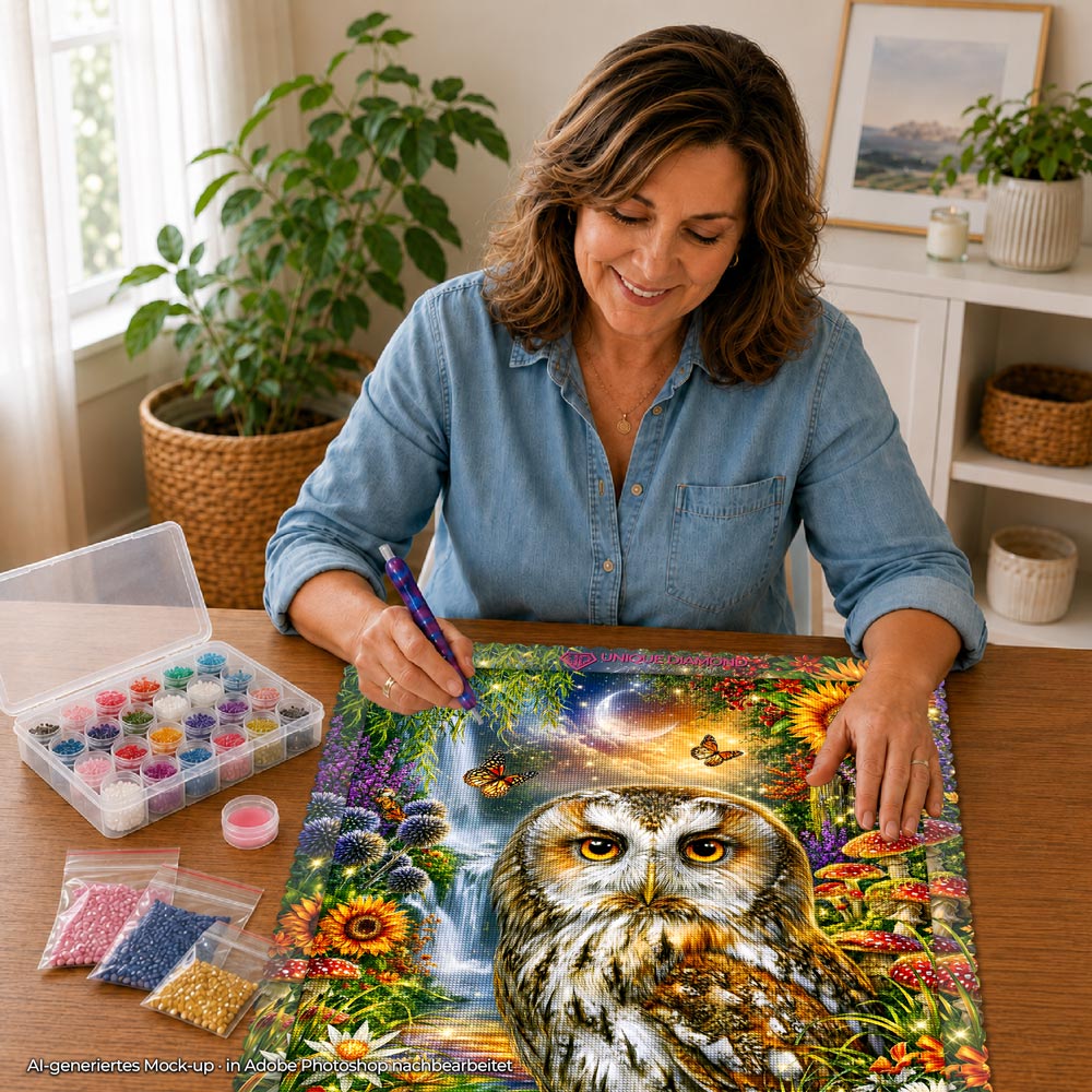 5D Diamond Painting – Eulenwächterin der Mondlichtquelle