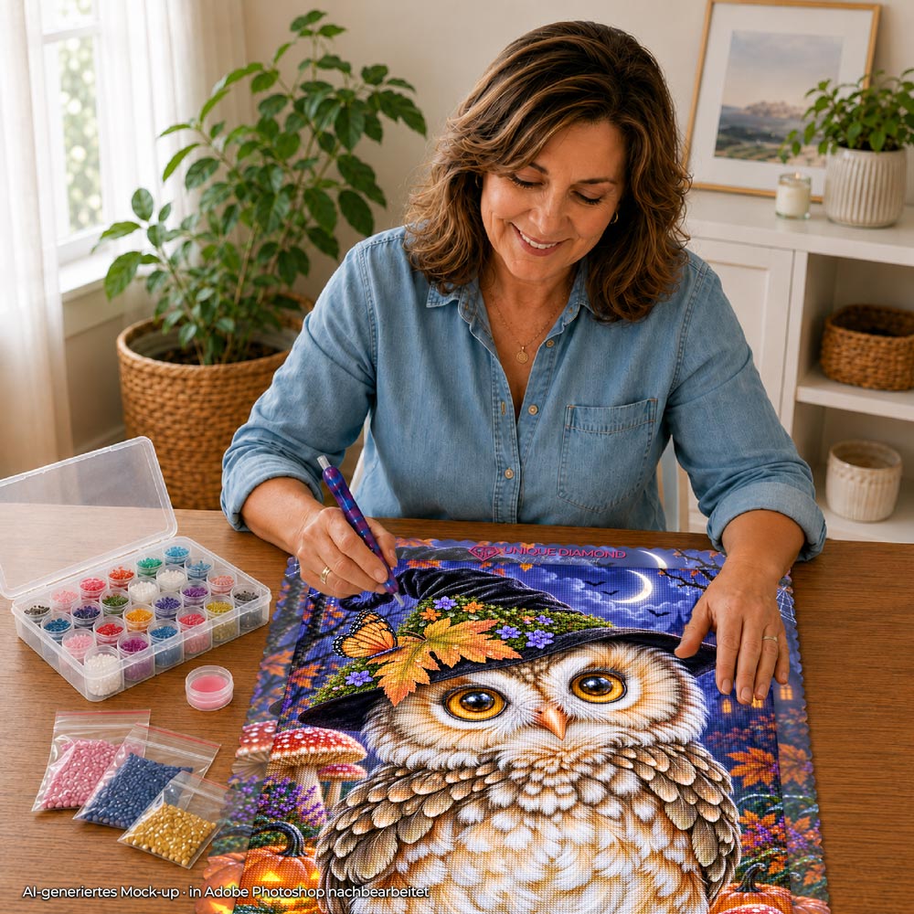 5D Diamond Painting – Eulenzauber im Herbstmond