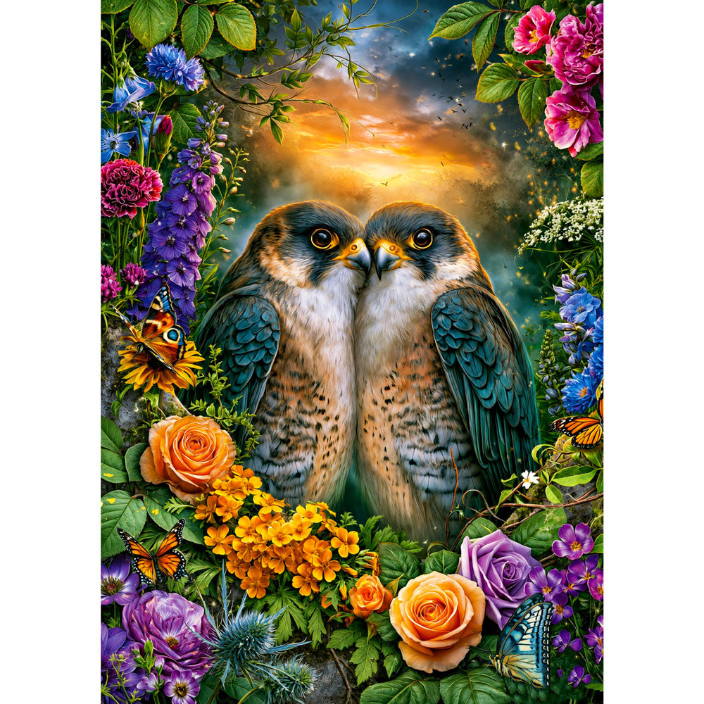 5D Diamond Painting – Falkenliebe im Blütenparadies | Unique Diamond
