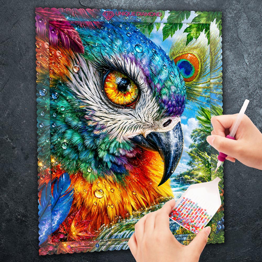 5D Diamond Painting – Farbenpracht des Regenwaldpapageis
