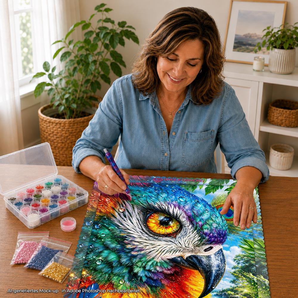 5D Diamond Painting – Farbenpracht des Regenwaldpapageis