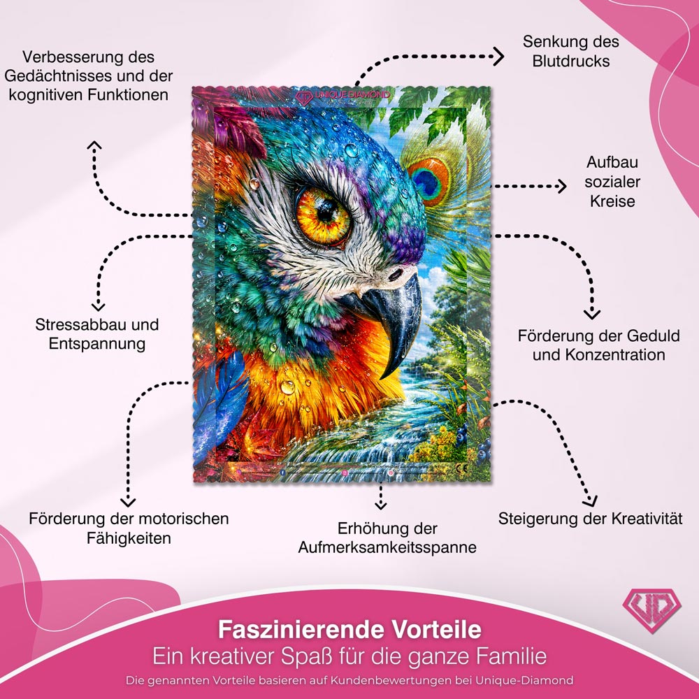 5D Diamond Painting – Farbenpracht des Regenwaldpapageis