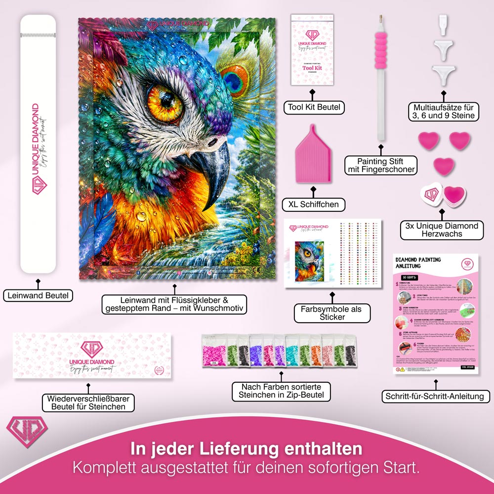 5D Diamond Painting – Farbenpracht des Regenwaldpapageis