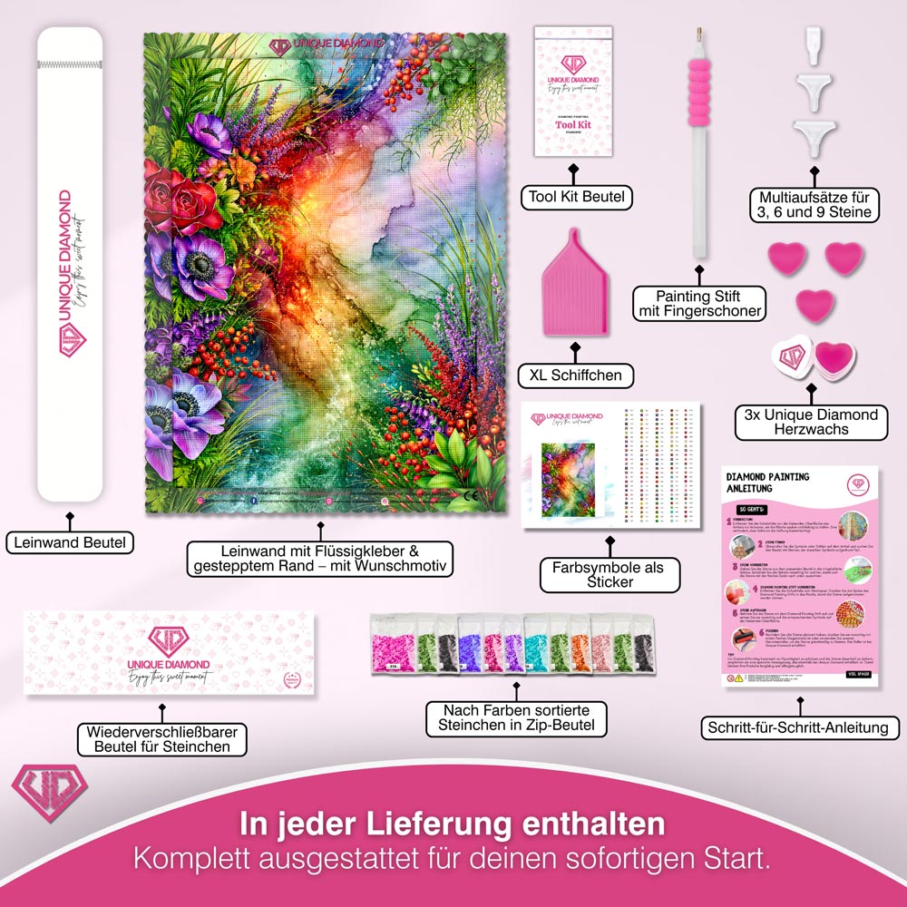 5D Diamond Painting – Farbenstrom der Blütenmagie