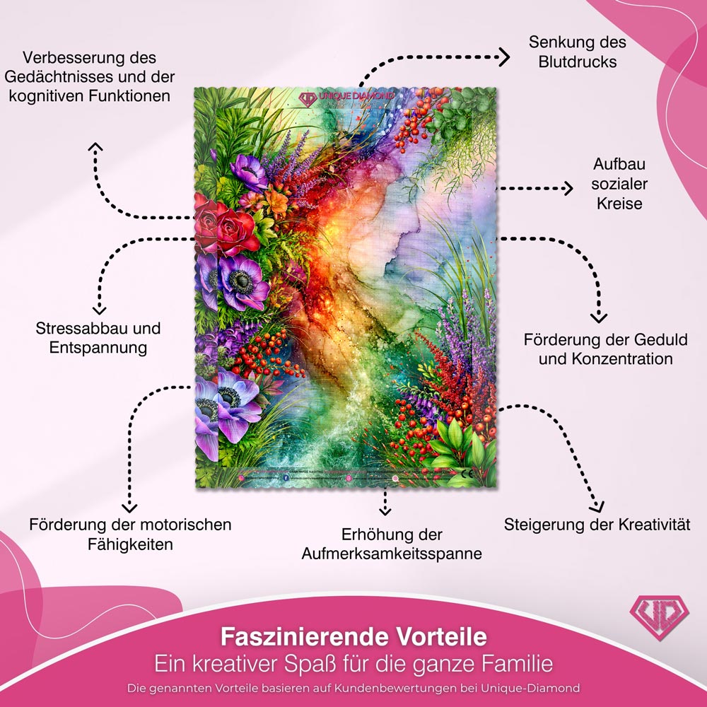 5D Diamond Painting – Farbenstrom der Blütenmagie