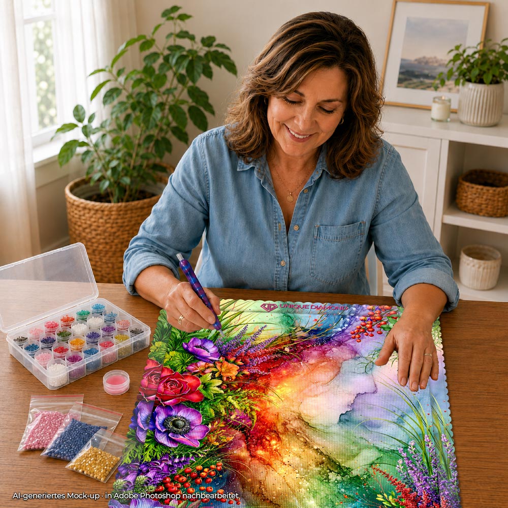 5D Diamond Painting – Farbenstrom der Blütenmagie