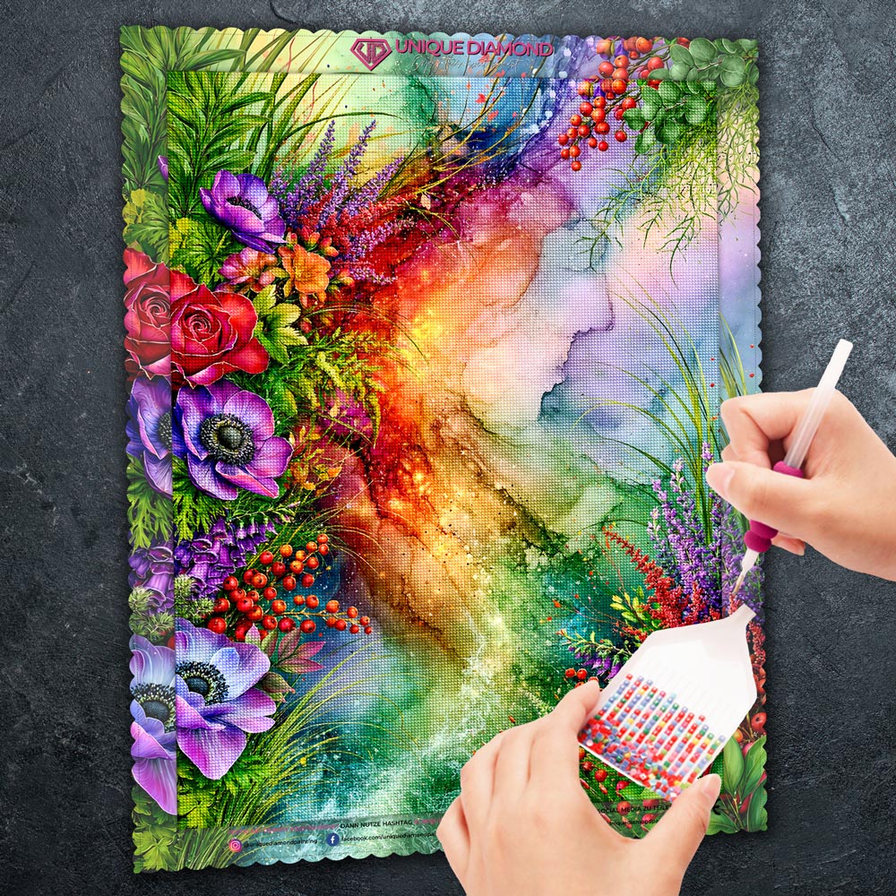 5D Diamond Painting – Farbenstrom der Blütenmagie
