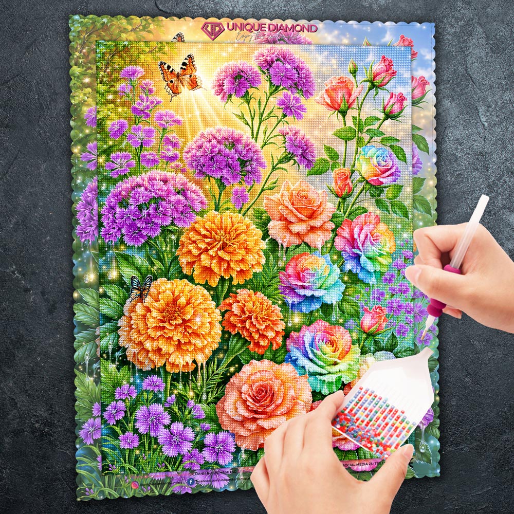 5D Diamond Painting – Farbenzauber im Blütenparadies