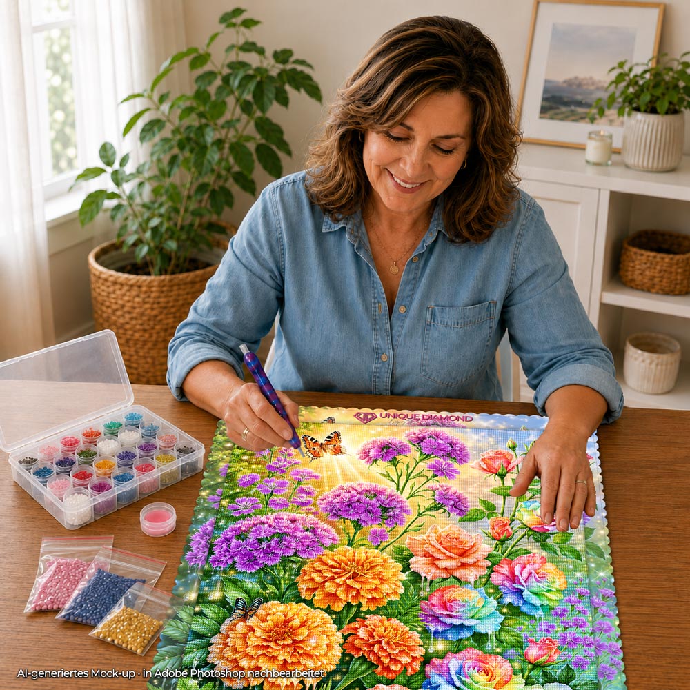 5D Diamond Painting – Farbenzauber im Blütenparadies