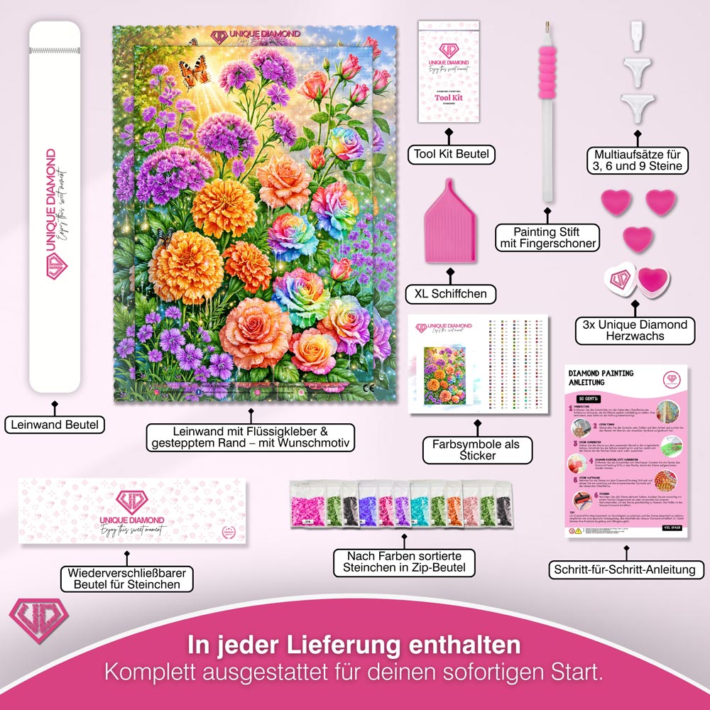 5D Diamond Painting – Farbenzauber im Blütenparadies