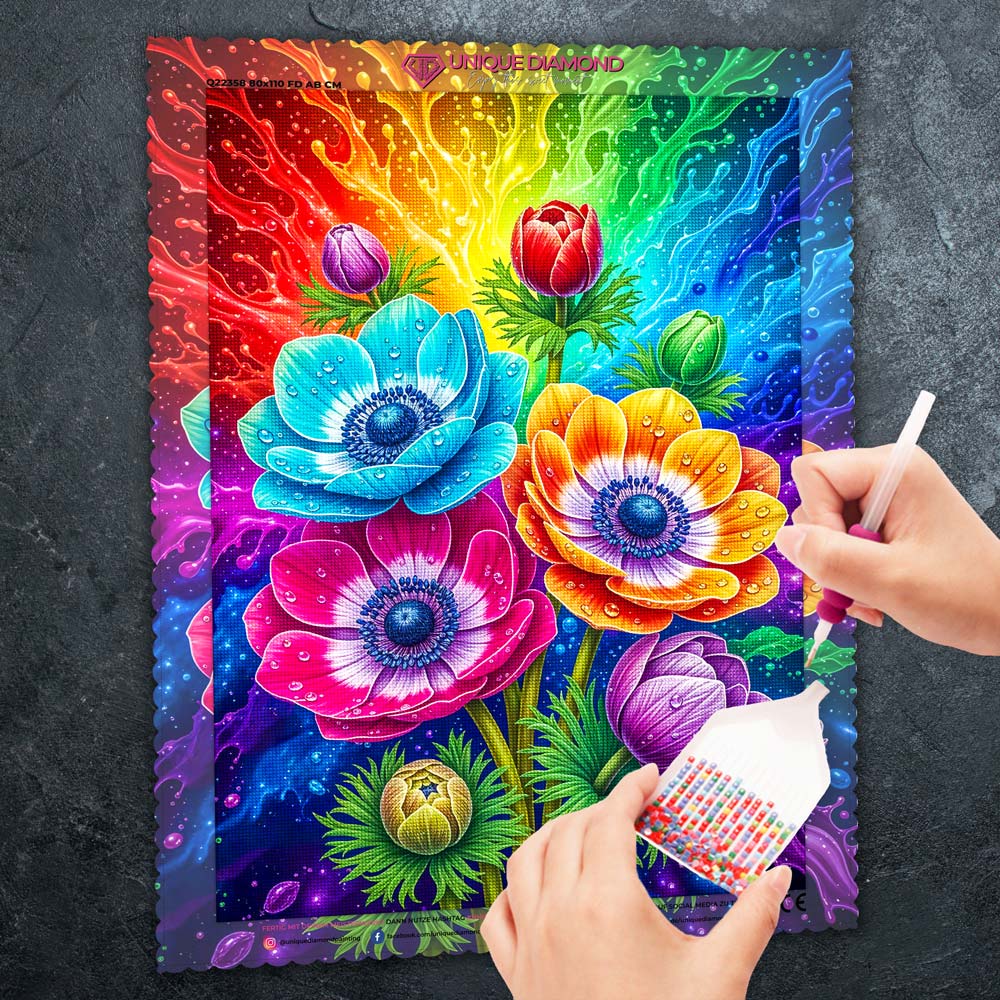 5D Diamond Painting – Farbexplosion der Anemonen, Unique-Diamond
