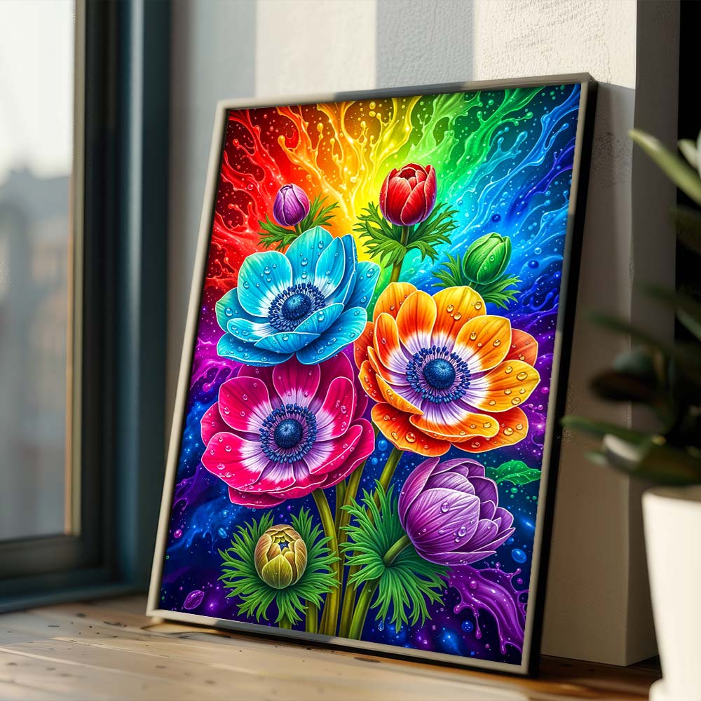 5D Diamond Painting – Farbexplosion der Anemonen, Unique-Diamond