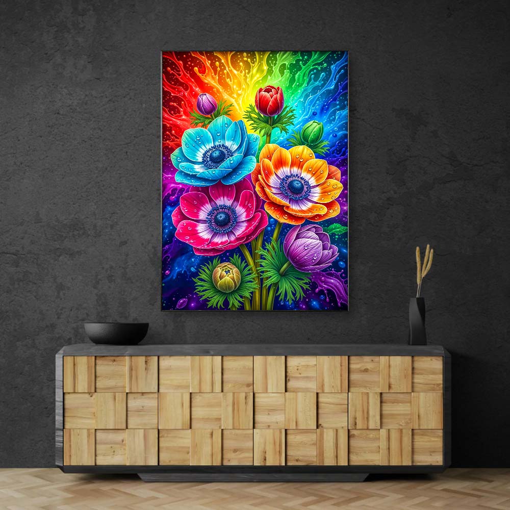 5D Diamond Painting – Farbexplosion der Anemonen, Unique-Diamond