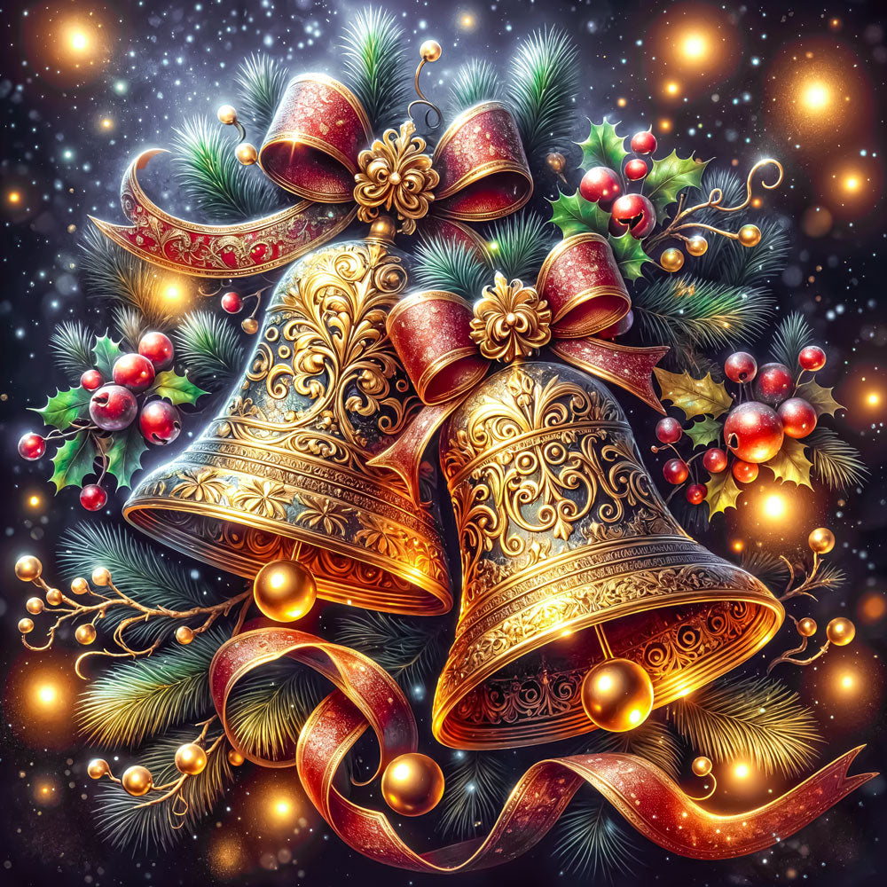 5D Diamond Painting – Festliche Weihnachtsglocken in Gold