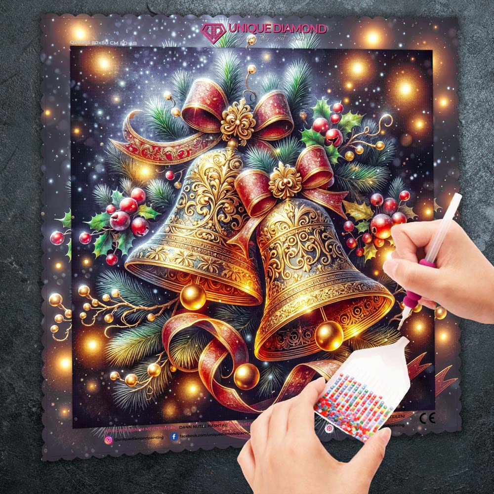 5D Diamond Painting – Festliche Weihnachtsglocken in Gold