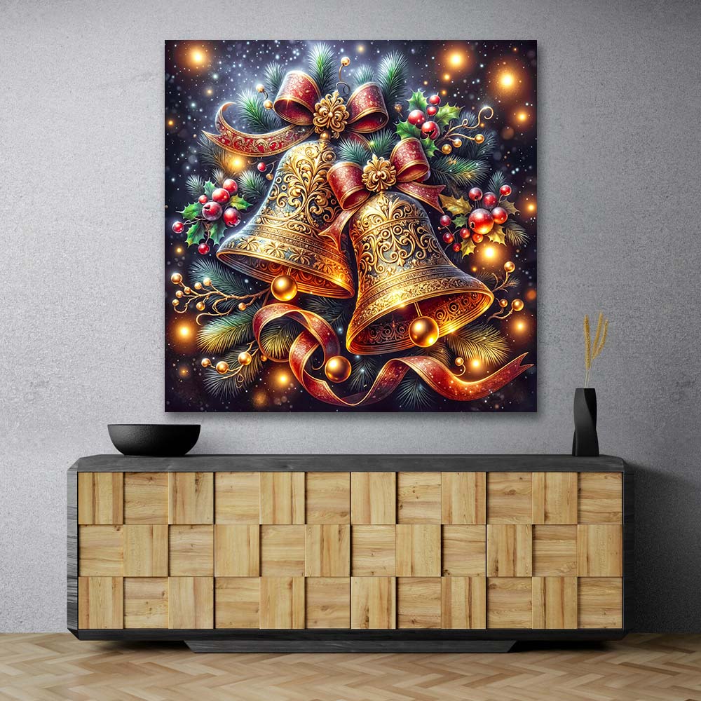 5D Diamond Painting – Festliche Weihnachtsglocken in Gold