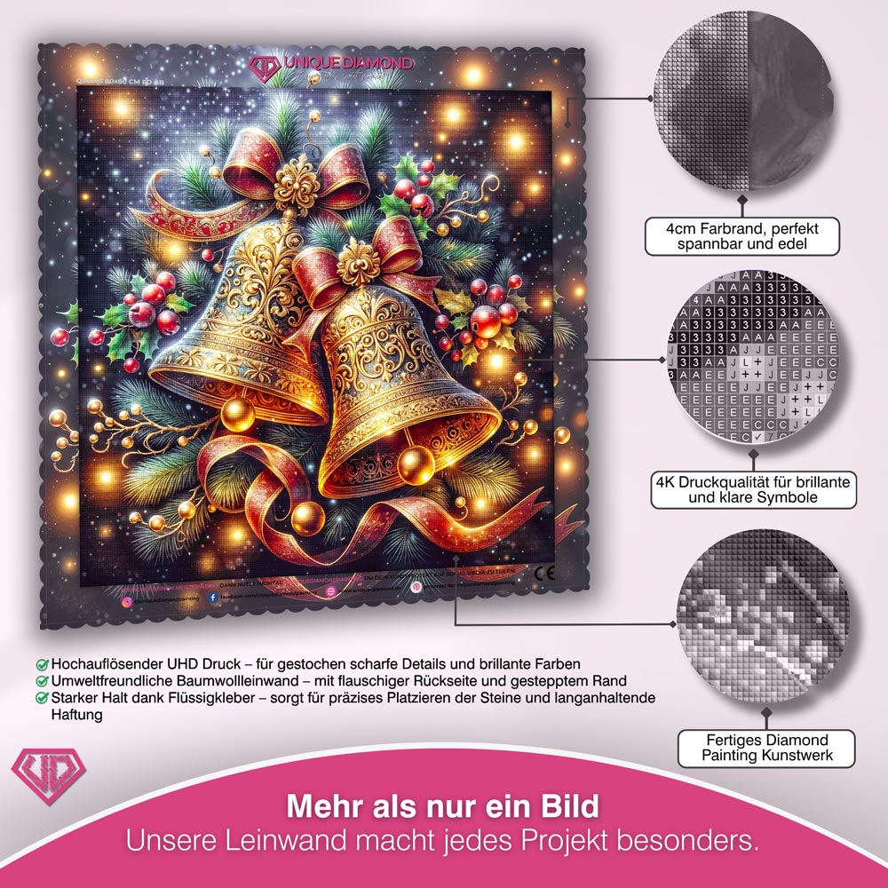 5D Diamond Painting – Festliche Weihnachtsglocken in Gold