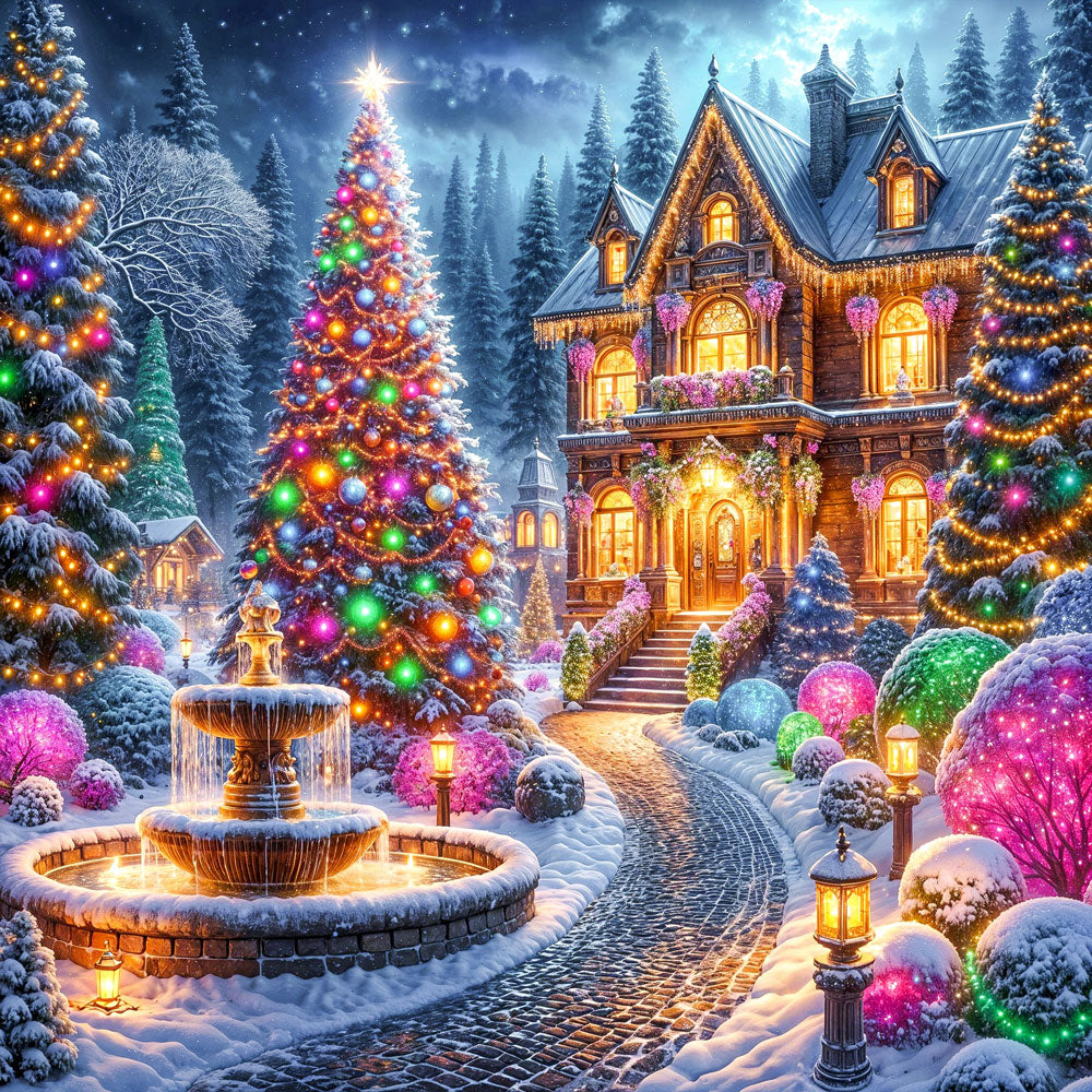 5D Diamond Painting – Festlicher Glanz der Winternacht Unique-Diamond