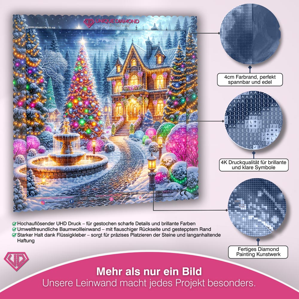 5D Diamond Painting – Festlicher Glanz der Winternacht Unique-Diamond
