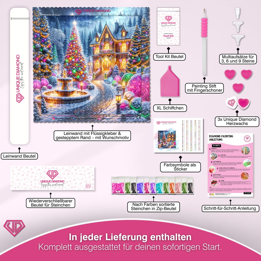 5D Diamond Painting – Festlicher Glanz der Winternacht Unique-Diamond