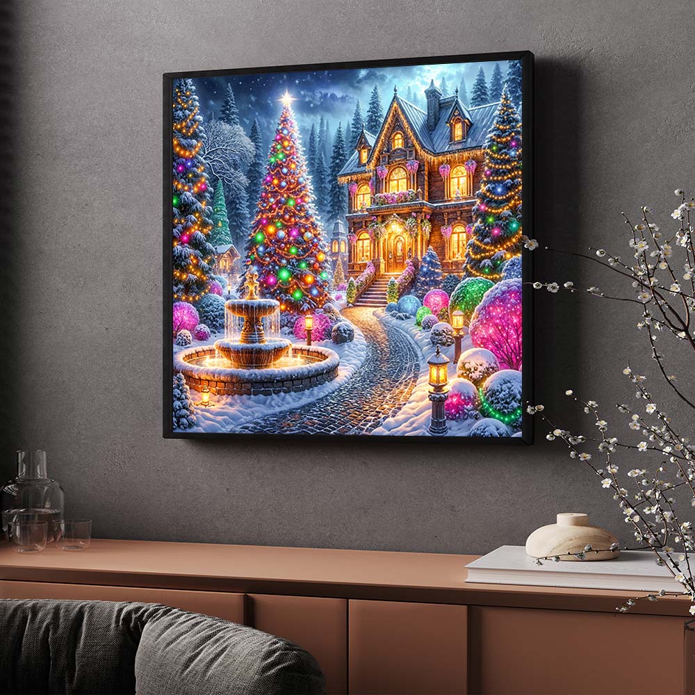 5D Diamond Painting – Festlicher Glanz der Winternacht Unique-Diamond