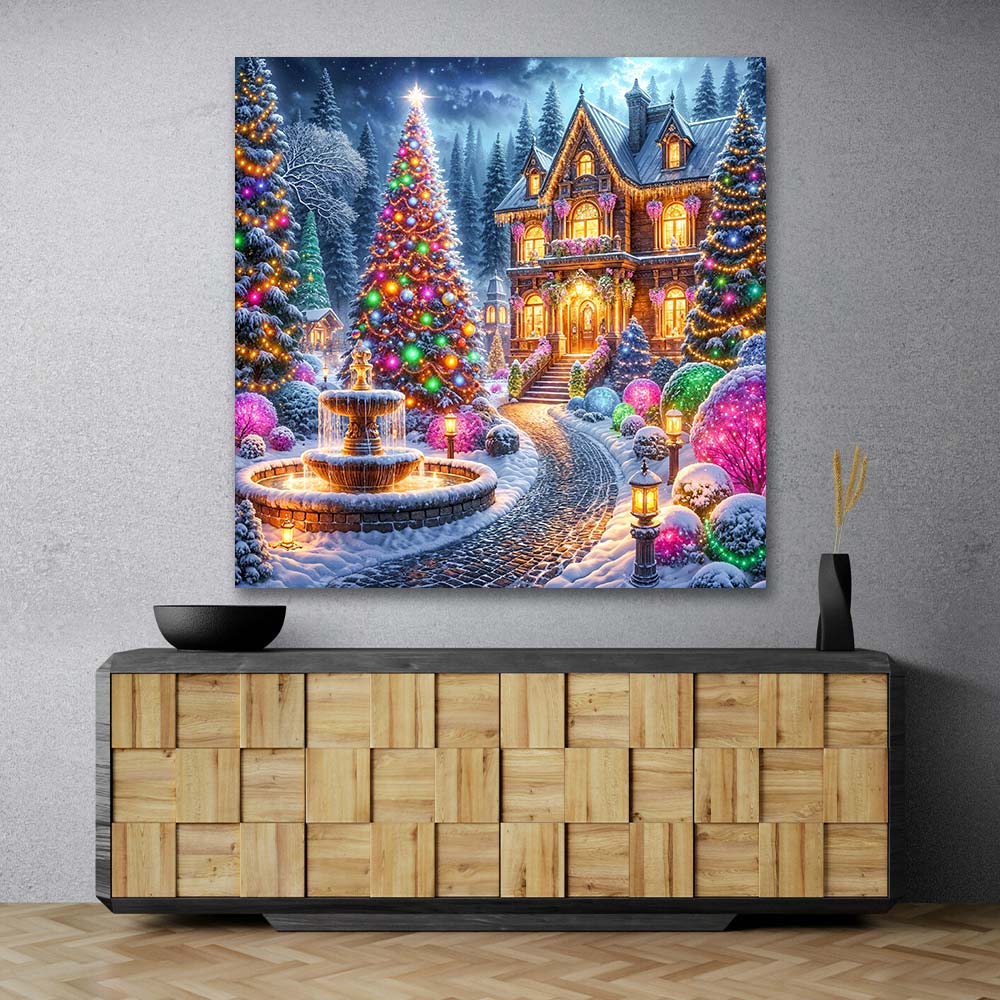 5D Diamond Painting – Festlicher Glanz der Winternacht Unique-Diamond
