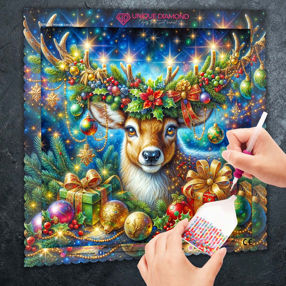 5D Diamond Painting – Festliches Rentier mit Weihnachtsdeko, Unique-Diamond
