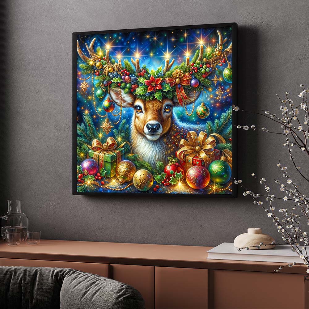 5D Diamond Painting – Festliches Rentier mit Weihnachtsdeko, Unique-Diamond