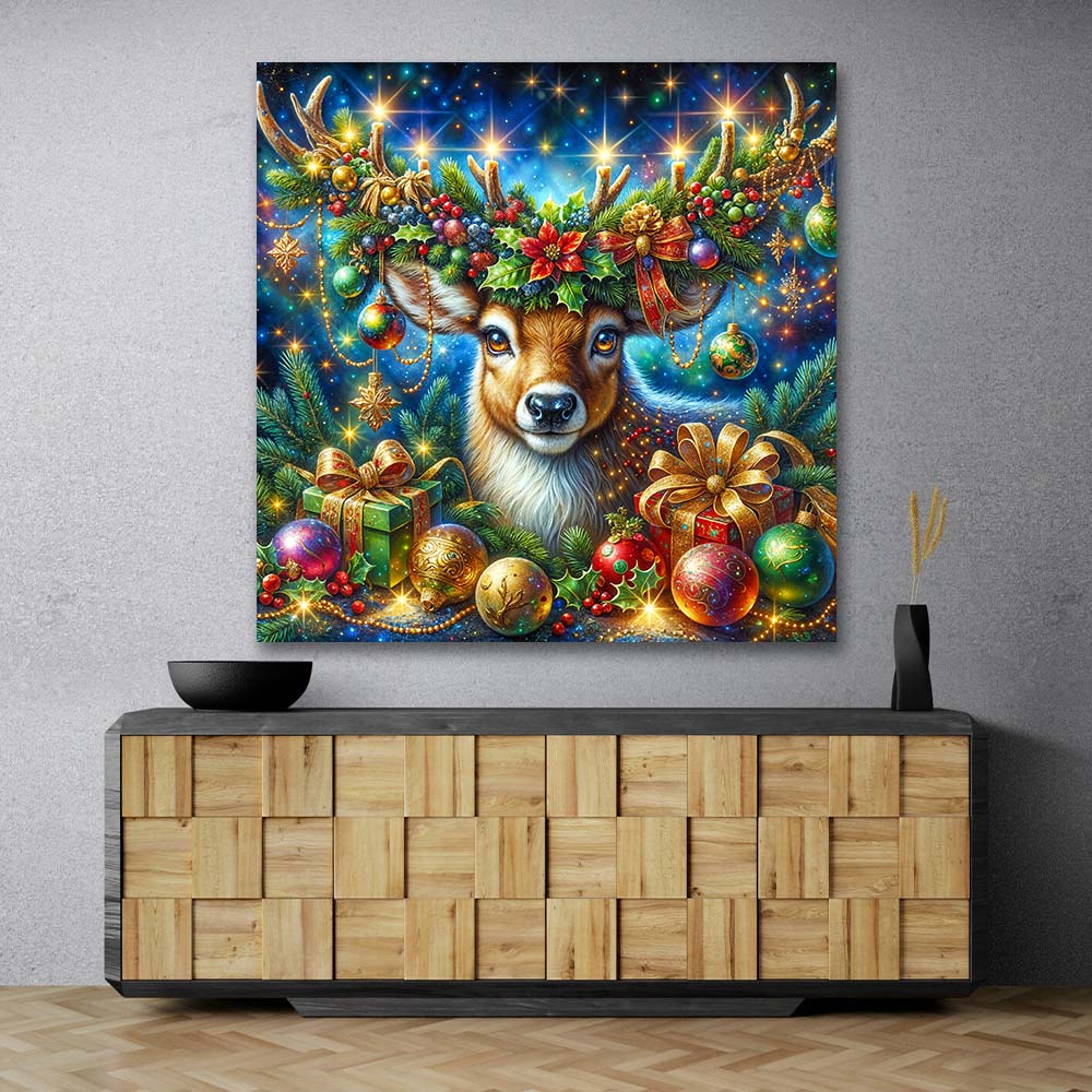 5D Diamond Painting – Festliches Rentier mit Weihnachtsdeko, Unique-Diamond