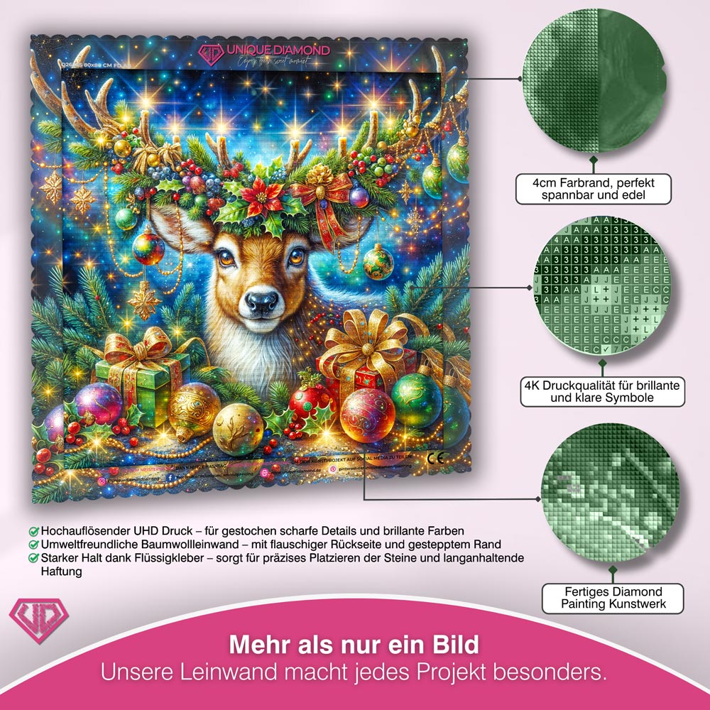 5D Diamond Painting – Festliches Rentier mit Weihnachtsdeko, Unique-Diamond