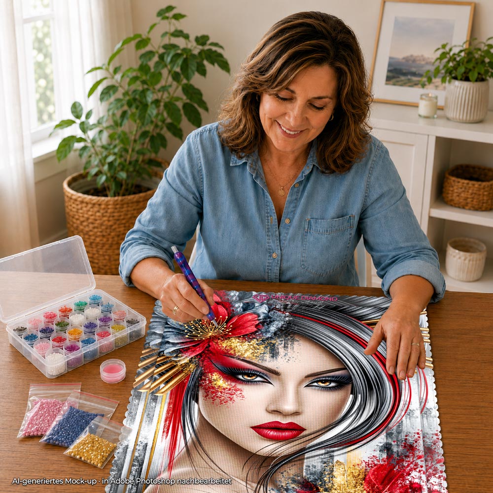5D Diamond Painting – Feuerblick in Rot & Gold