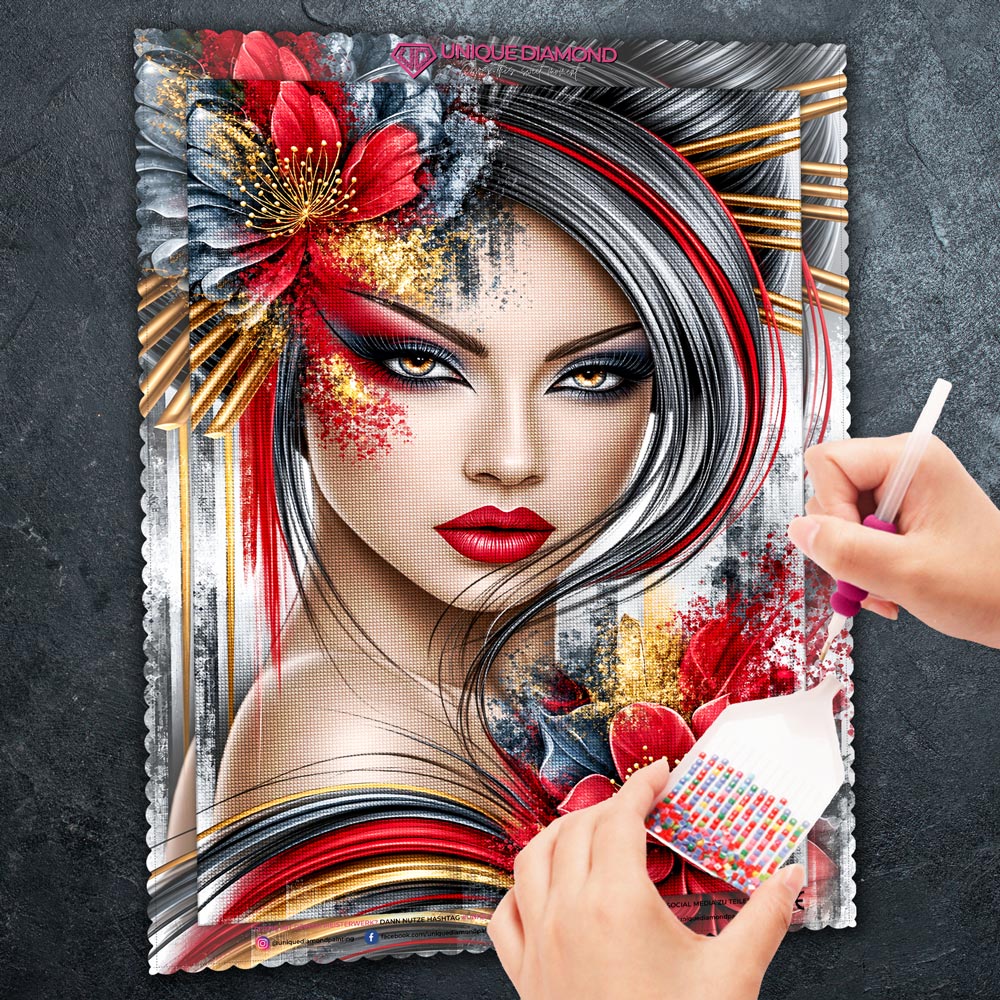 5D Diamond Painting – Feuerblick in Rot & Gold